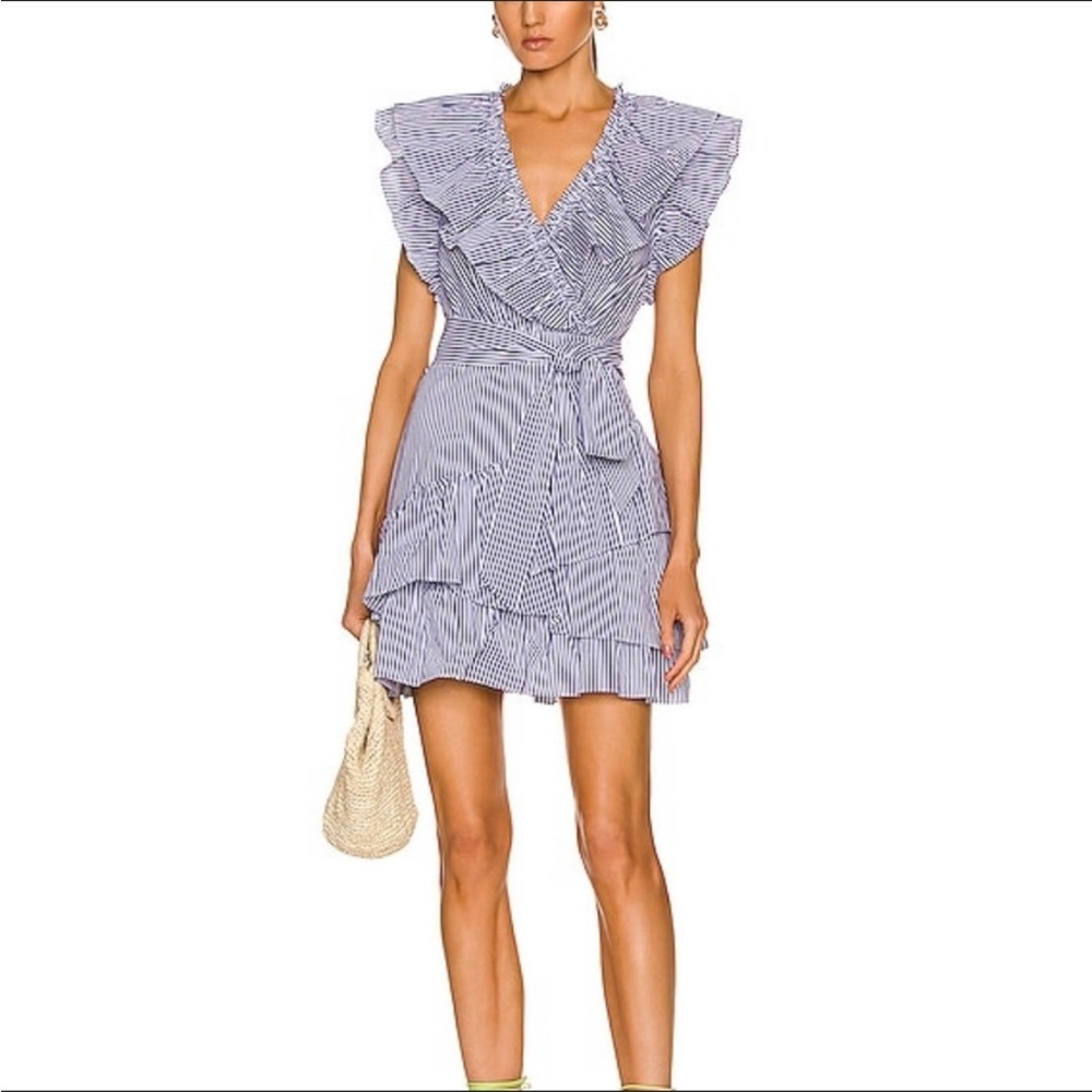 New Veronica Beard Mahita Blue Stripe Ruffled Mini Dress 8